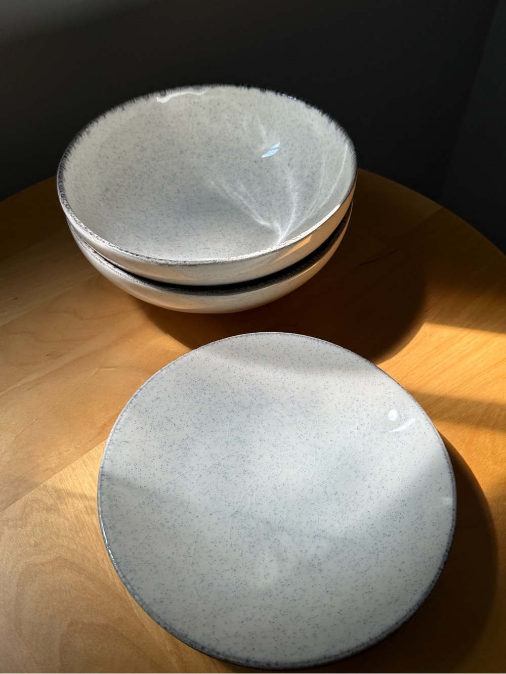 5 Piece Set of Value Ceramic Speckled Dishes Made in Portugal 2 Bowls 3 Plates